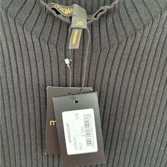 NWT MAJE Rain Cutout Women's Ribbed Knit Dress Back Short Sleeve Mini Size 38 - Picture 6 of 6